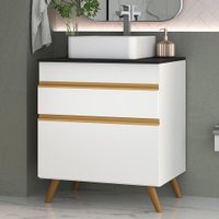 Gabinete Banheiro 1 Porta e 1 Gaveta Retrô 70cm Multimóveis V5024 Branco/Dourado