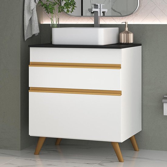 Gabinete Banheiro 1 Porta e 1 Gaveta Retrô 70cm Multimóveis V5024 Branco/Dourado
