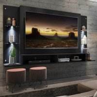 Painel TV 60" C/ 4 Leds e Prateleiras de Vidro Vegas Multimóveis Preto