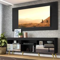 Rack Com Painel Para TV 65", espelho e pés retrô Flórida Multimóveis Preto/Natural