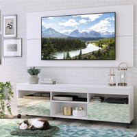 Rack com Espelho, Rodízios e Painel Para TV 65" e 2 Portas Londres Multimóveis Branco