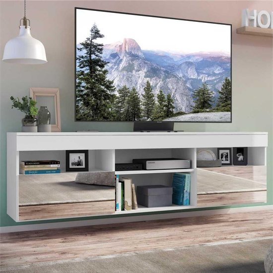 Rack Para TV 65" Suspenso com Espelho e 2 Portas Paris Multimóveis Branco