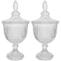 Kit 2 Bomboniere Potiche de Cristal Baleiro com Pé e Tampa Dublin Lyor Decorativo Transparente