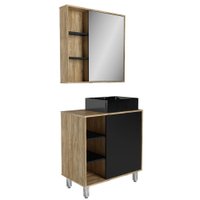 Gabinete Banheiro com Cuba e Espelheira 80cm Multimóveis VCR10067 Carvalho/Cartagena/Preto