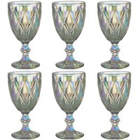 Jogo 6 Taças de Vidro 325ml Diamond Rainbow Metalizada Lyor para Servir Água Vinho Suco