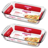 2 Travessas Médias Formas de Vidro Assadeiras Retangulares 1,5L Sanremo Transparente
