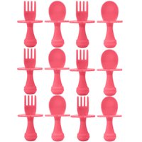 Kits 06 Talheres de Treinamento Buba Colher e Garfo para Bebê com Escudo Limitador Rosa