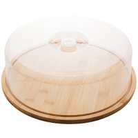 Boleira de Bambu com Cúpula de Plástico 28x9,5cm Lyor Porta Bolo Redondo com Tampa Natural