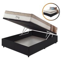 Cama Box Baú Casal Preto Mais Colchão Molas Ensacadas Houston Pillow Inn 138x188x70cm