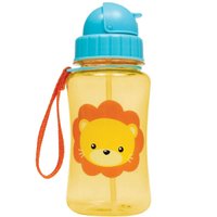 Garrafinha de Água Infantil 400ml com Canudo e Alça Animal Fun Leão Buba Amarelo