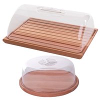 Conjunto Boleira Redonda e Migalheira de Pão de Madeira com Tampa Acrílica Essence Madeira