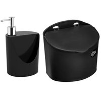 Conjunto Dispenser de Detergente 600ml e Saleiro Plástico C/ Tampa 500g Coza Preto