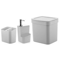Conjunto P/ Pia Cozinha Lixeira 4,7 Porta Detergente Escorredor Branco