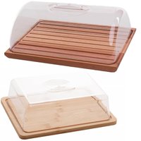 Kits Tábua de Pão Migalheira e Queijeira C/ Tampa Retangulares Madeira Eucalipto Bambu