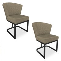 Kit 02 Poltronas Vitória Veludo Capuccino Matelassê Base Metálica Industrial Preto - Pallazio