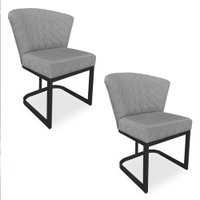 Kit 02 Poltronas Vitória Veludo Grafite Matelassê Base Metálica Industrial Preto - Pallazio