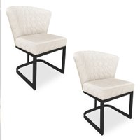 Kit 02 Poltronas Vitória Veludo Bege Matelassê Base Metálica Industrial Preto - Pallazio