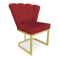 Poltrona Flor Veludo Vermelho Base Metálica Industrial Dourado - Pallazio