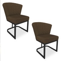 Kit 02 Poltronas Vitória Veludo Marrom Matelassê Base Metálica Industrial Preto - Pallazio