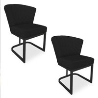 Kit 02 Poltronas Vitória Veludo Preto Matelassê Base Metálica Industrial Preto - Pallazio