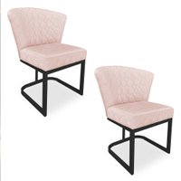 Kit 02 Poltronas Vitória Veludo Rosa Bebê Matelassê Base Metálica Industrial Preto - Pallazio