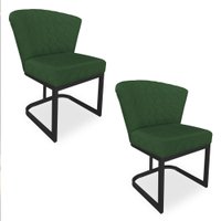 Kit 02 Poltronas Vitória Veludo Verde Matelassê Base Metálica Industrial Preto - Pallazio