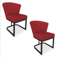 Kit 02 Poltronas Vitória Veludo Vermelho Matelassê Base Metálica Industrial Preto - Pallazio