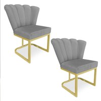 Kit 02 Poltronas Flor Veludo Grafite Base Metálica Industrial Dourado - Pallazio
