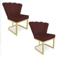 Kit 02 Poltronas Flor Veludo Marsala Base Metálica Industrial Dourado - Pallazio