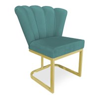 Poltrona Flor Veludo Azul Turquesa Base Metálica Industrial Dourado - Pallazio