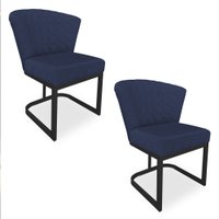 Kit 02 Poltronas Vitória Veludo Azul Marinho Matelassê Base Metálica Industrial Preto - Pallazio