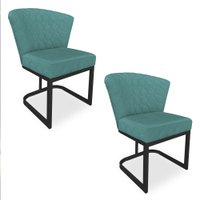 Kit 02 Poltronas Vitória Veludo Azul Turquesa Matelassê Base Metálica Industrial Preto - Pallazio