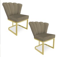 Kit 02 Poltronas Flor Veludo Base Metálica Industrial Dourado - Pallazio