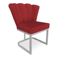 Poltrona Flor Veludo Vermelho Base Metálica Industrial Prata - Pallazio