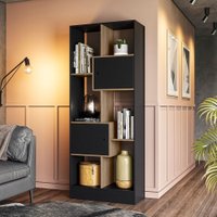 Estante Qmovi Livreiro 2 Portas 6 Nichos - Carvalho Rustico/Preto