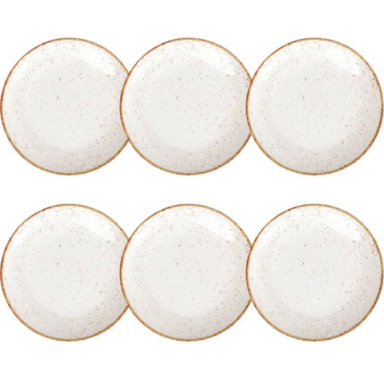 Conjunto 6 Pratos Rústicos Tramontina 25cm Rasos Porcelana Decorado Marrom