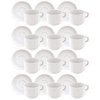 Jogo 12 Xícaras com Pires em Porcelana 240ml Paola Tramontina Branco Chá Café