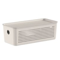 Caixa Organizadora com Tampa 27x12x10cm Bege Cesto Flow 3L Ou Lavanderia Closet