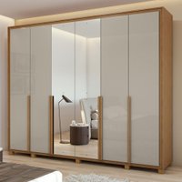 Guarda-Roupa Casal Imperatore 6 Portas 6 Gavetas 100% Mdf com Espelho 81668.285 Amêndoa Clean/Off White - Móveis Lopas