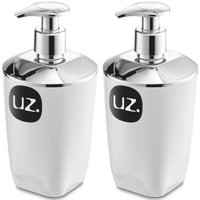 2 Porta Sabonete Líquido Plástico UZ Brancos 400ml Saboneteiras para Bancada de Banheiro Branco
