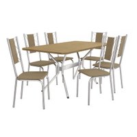 Conjunto de mesa 1,60m 6 cadeiras cromadas Kappesberg Nogueira/Cromado