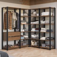 Guarda-Roupa Closet Modulado Valencia 2 Gavetas 337cm Rustic/Preto Madesa 05