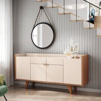 Balcão Buffet HB Móveis Melodia 4 Portas 2 Gavetas Off White C/ Nature