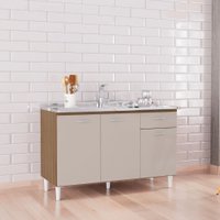 Balcão Poquema Para Cuba 3 Portas 1 Gaveta Castanho/Off White