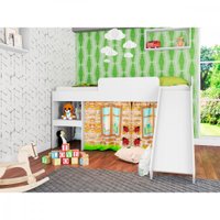 Cama Infantil com Escorregador e Cortina Playground 90 Art In Móveis Branco