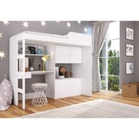 Cama Multifuncional C/ Baú e Escrivaninha Lion Art In Moveis Branco