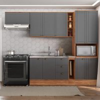 Cozinha Completa Milla Flex Armário e Balcão Nog/Cinza Carraro