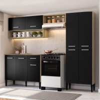 Cozinha Compacta Arizona Classic Com Armário E Balcão Carraro - Carvalho/Preto