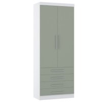 Guarda Roupa Modulado 90cm 2 Portas e 4 Gavetas Alpes Luciane Móveis Branco C/ Verde