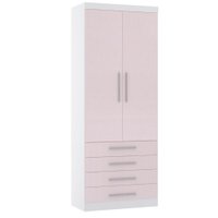 Guarda Roupa Modulado 90cm 2 Portas e 4 Gavetas Alpes Luciane Móveis Branco/Rosa